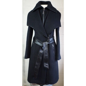 Mackage Womens Nori KZ 2-in-1 Belted Wool Coat Blaack Size S/P Retail $1090